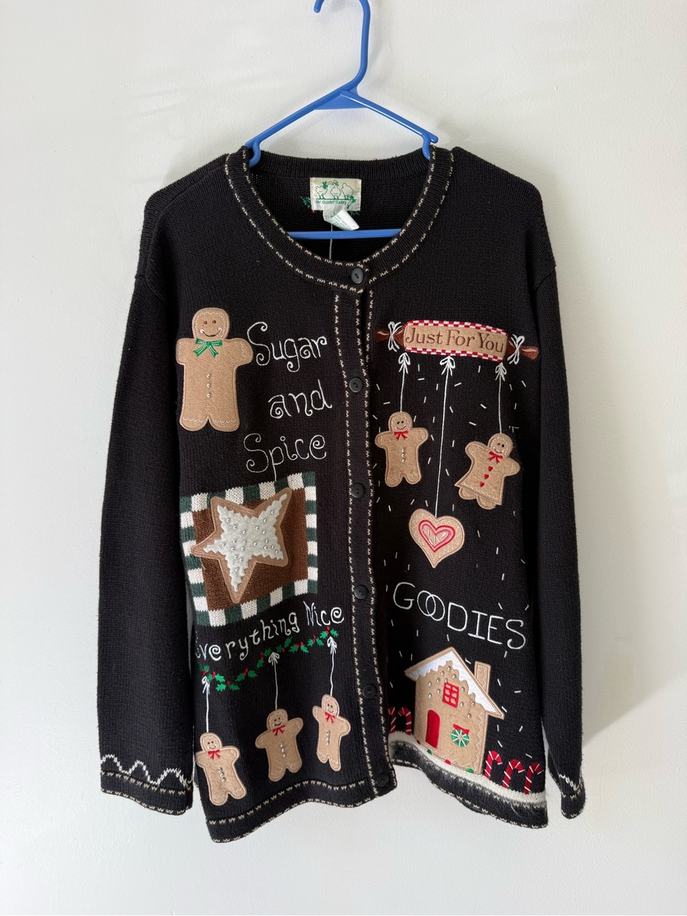 The Quacker Factory Christmas Gingerbread Cardigan Sweater Black Size L